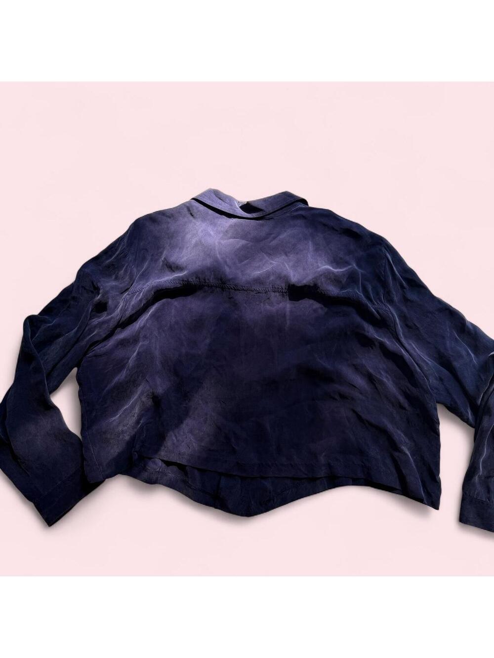 Vintage 90s Rabbit Rabbit Rabbit Navy Cropped Rayon Utility Shirt - Picture 8 of 8
